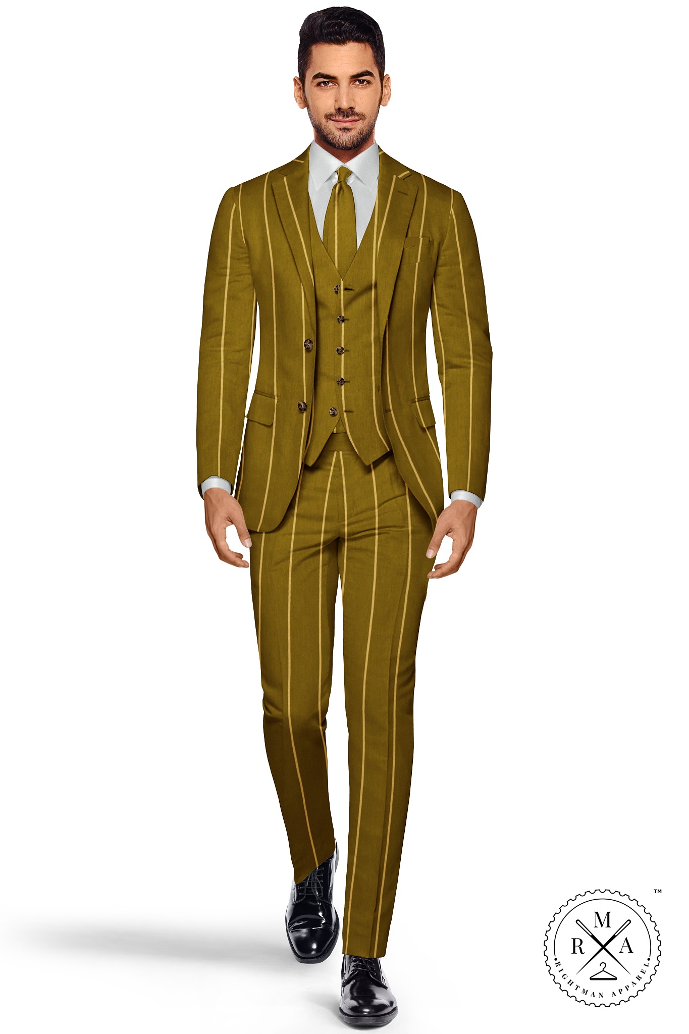 Dijon Yellow TR Three Piece Suit With Stripes SU45